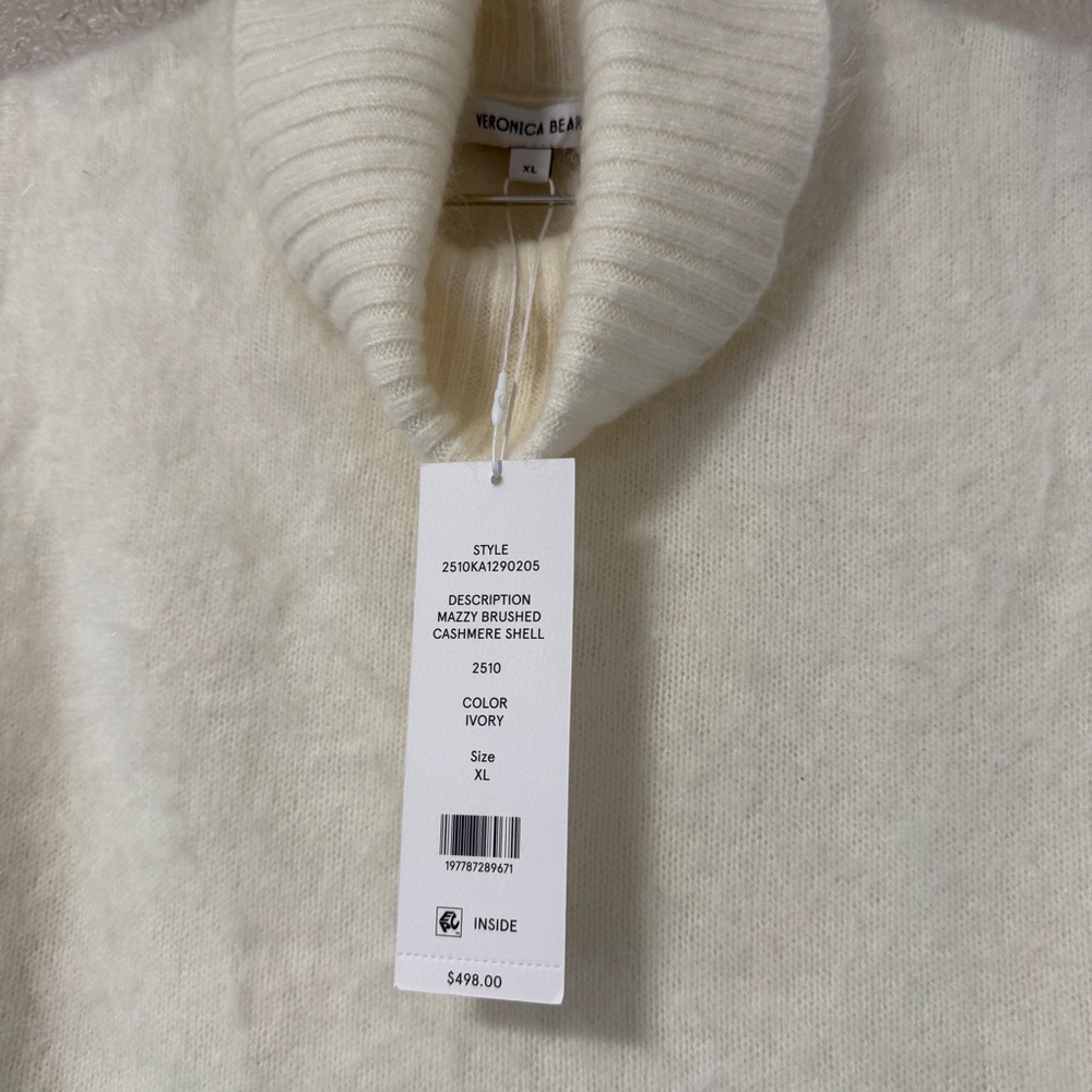 NWT Veronica Beard Mazzy Cashmere Sleeveless Turtleneck Sweater Ivory M/L/XL - Picture 7 of 9